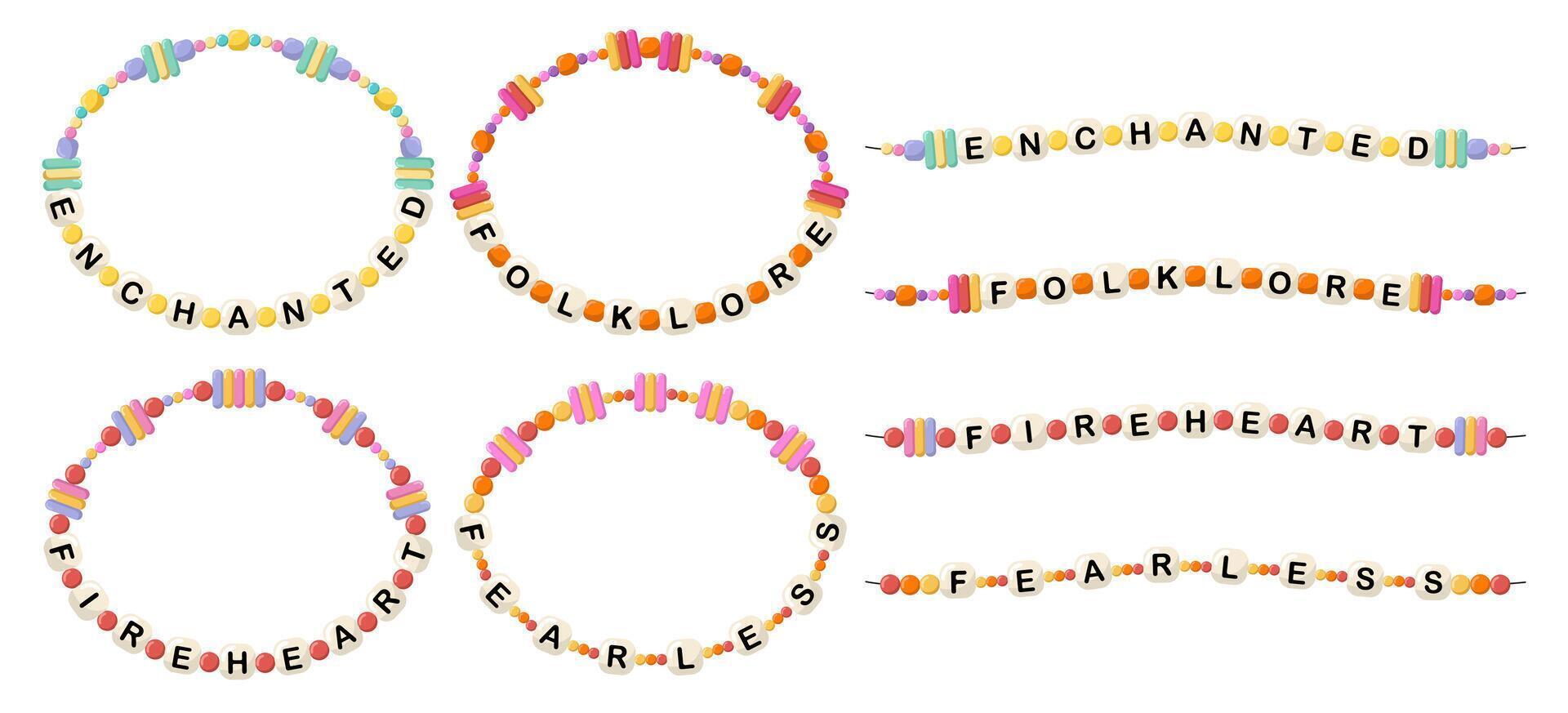 bracelets avec mots enchanté, folklore, coeur de feu, sans peur vecteur