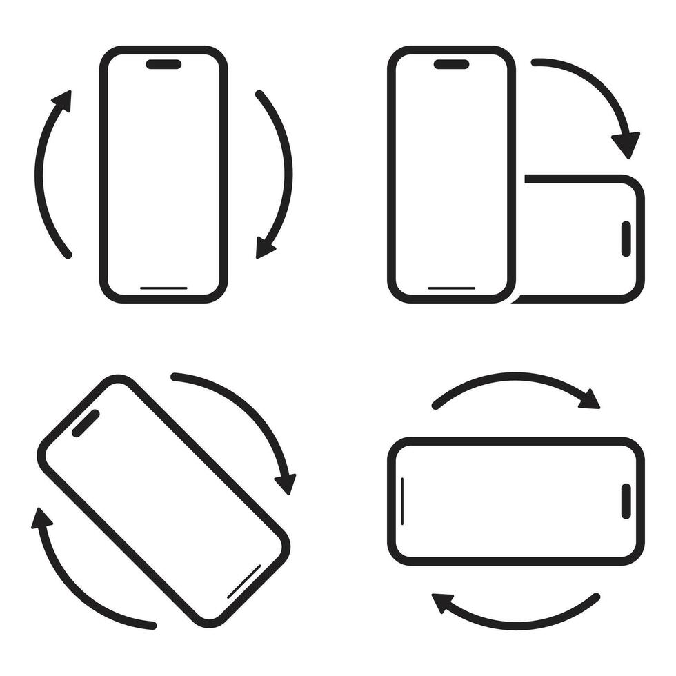 mobile téléphone tourner icône ensemble dans ligne style dispositif rotation avec La Flèche Facile noir style symbole signe pour app et site Internet ou vidéo vecteur illustration