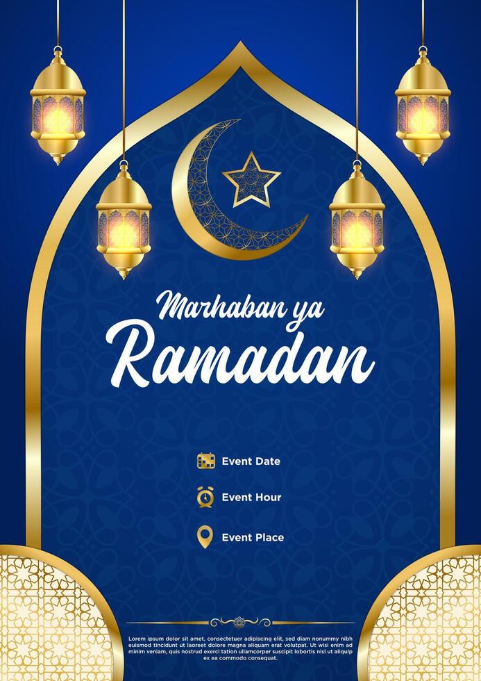 vecteur bleu luxe Ramadan kareem affiche modèle