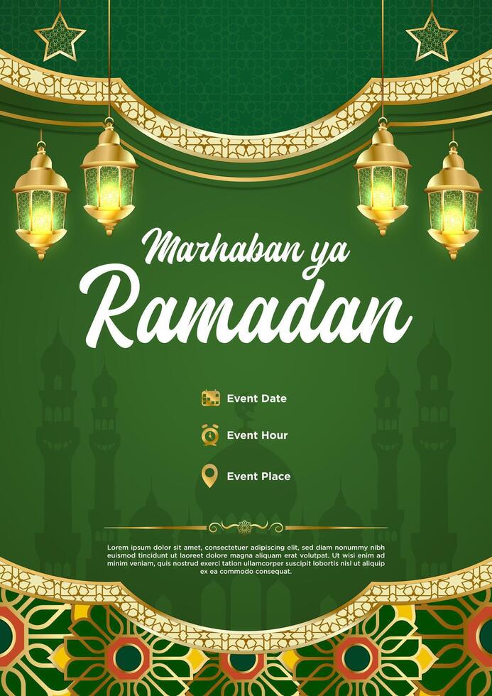 vecteur vert luxe Ramadan kareem affiche modèle