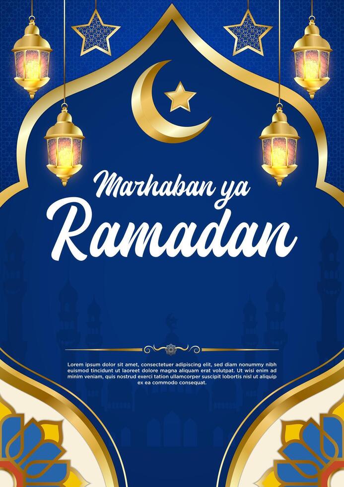 vecteur bleu luxe Ramadan kareem affiche modèle