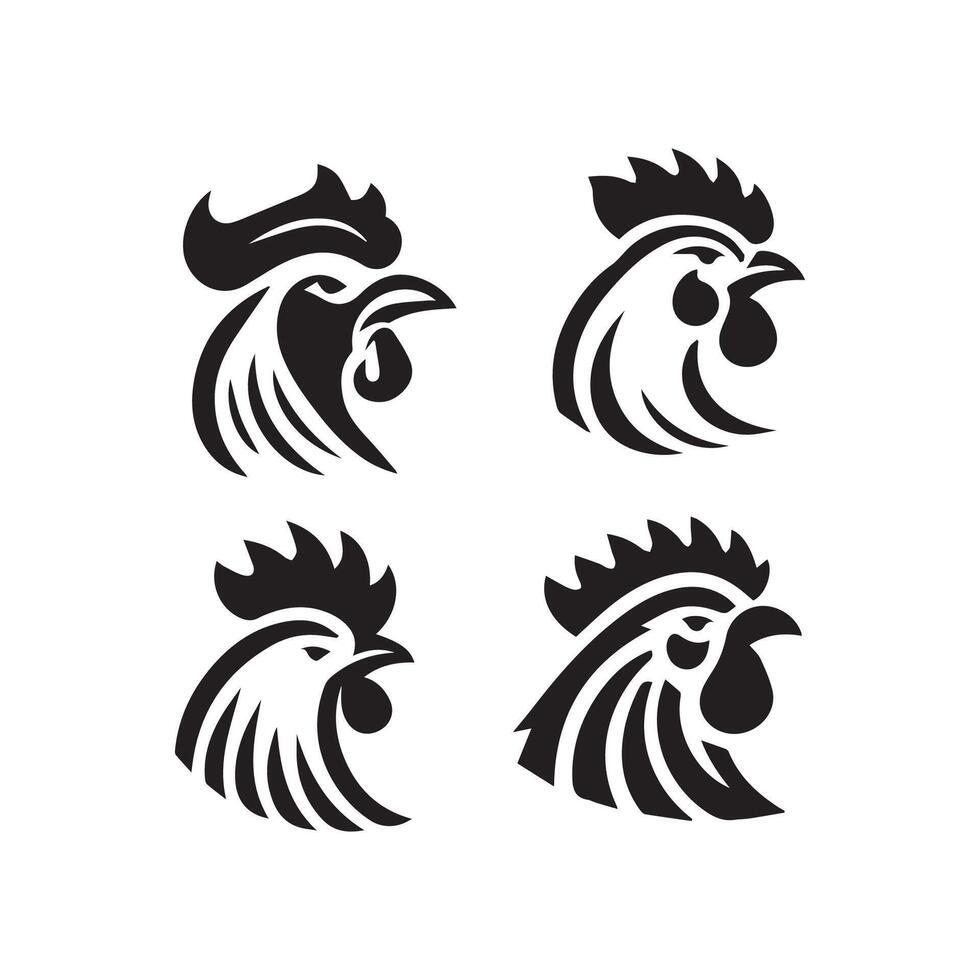 Facile noir poulet tête logo, poulet icône vecteur