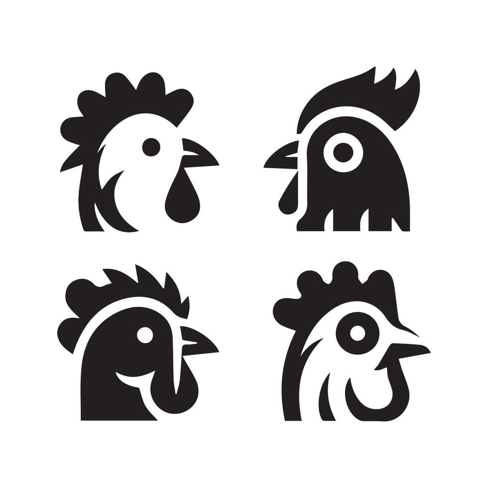 Facile noir poulet tête logo, poulet icône vecteur