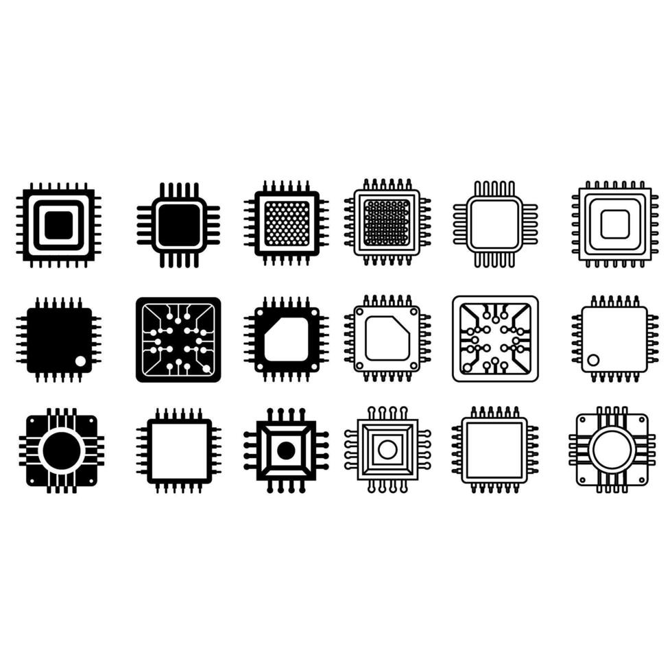 puce électronique vecteur Icônes ensemble. CPU illustration symbole collection. coeur icône ou signe.