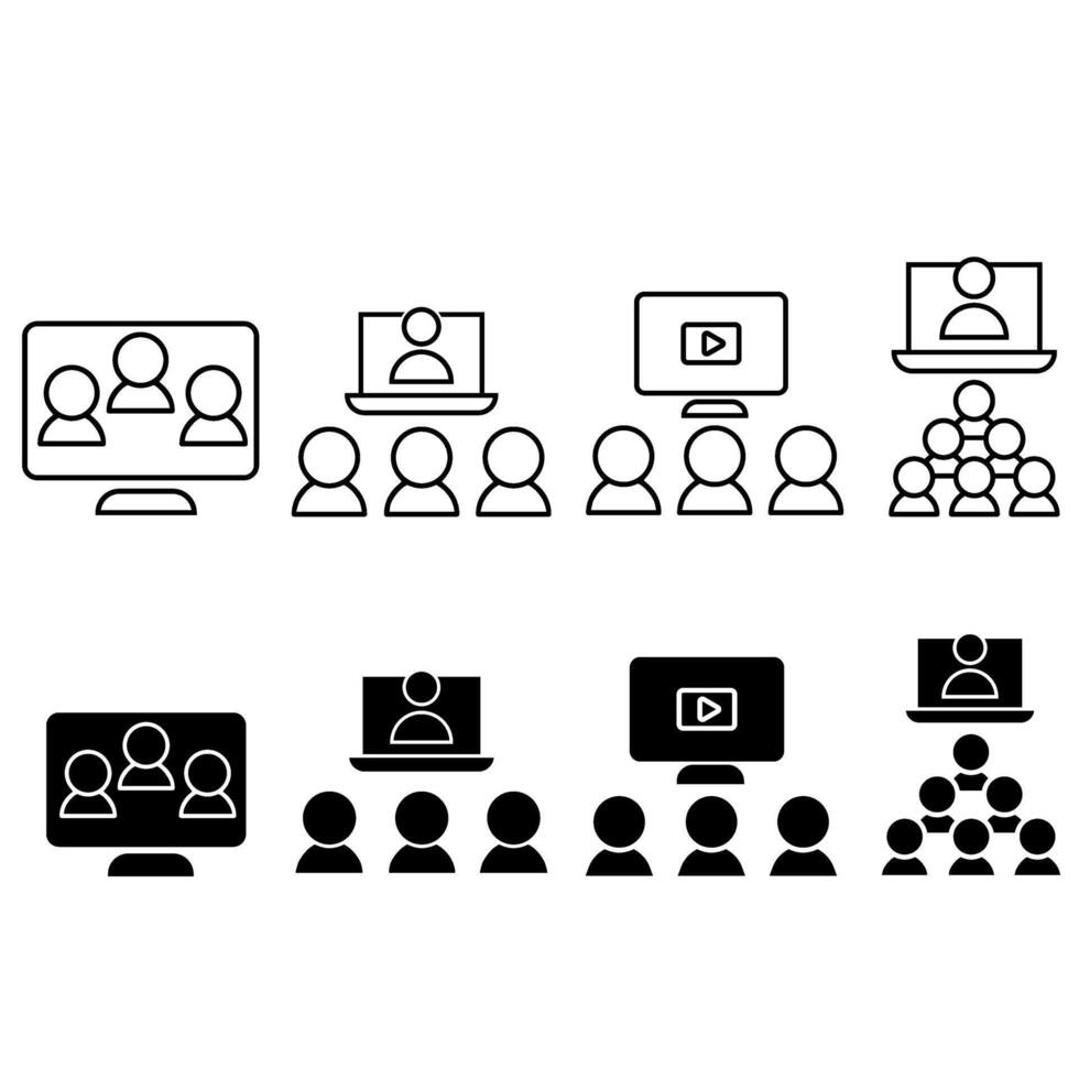 séminaire en ligne icône vecteur ensemble. en ligne conférence illustration signe collection. en ligne formation symbole ou logo.