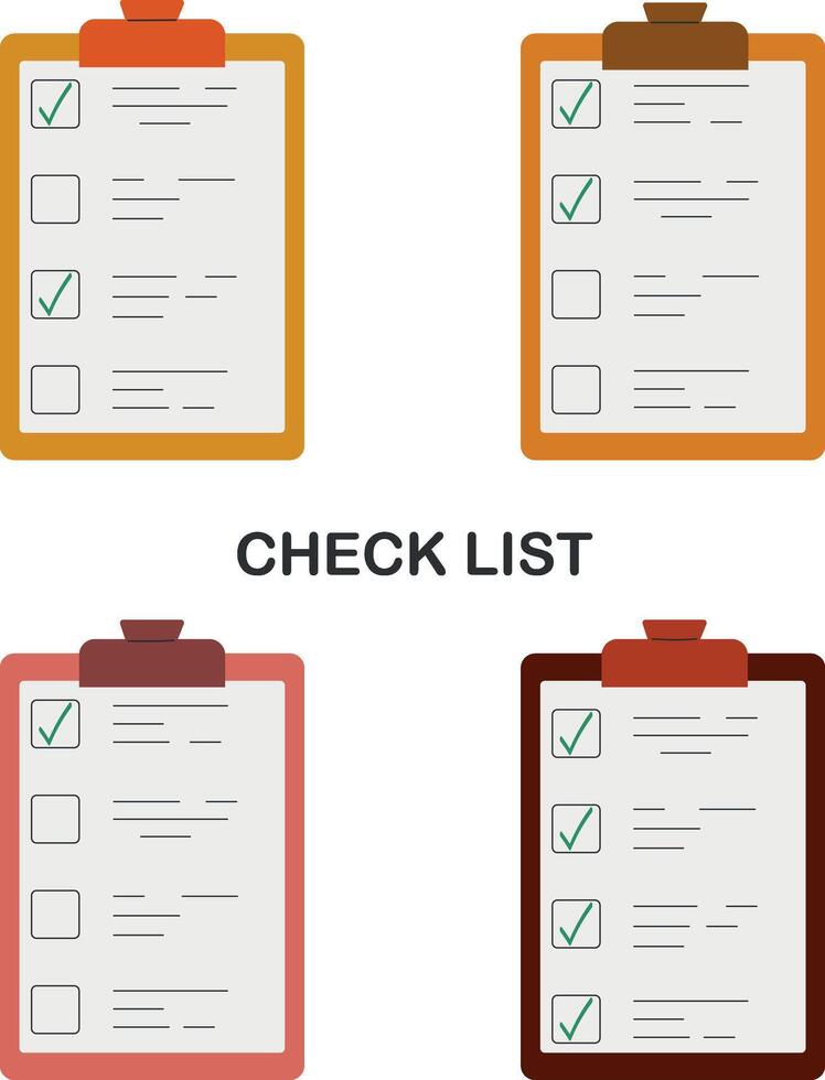 vecteur ensemble de vérifier listes, terminé Tâches coche, plat conception, les documents