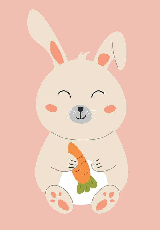 vecteur mignonne lapin avec carotte, lapin clipart, dessin animé Pâques lapin