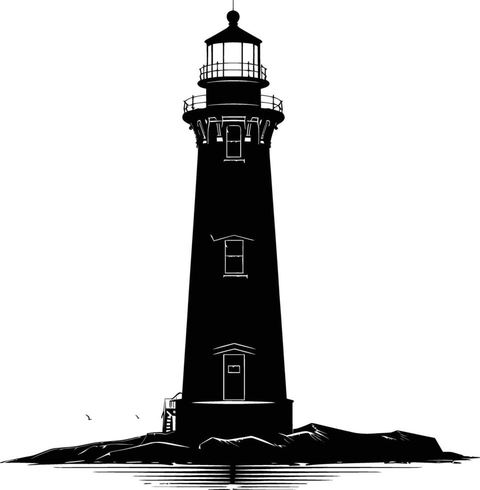 ai généré silhouette phare plein noir Couleur seulement vecteur