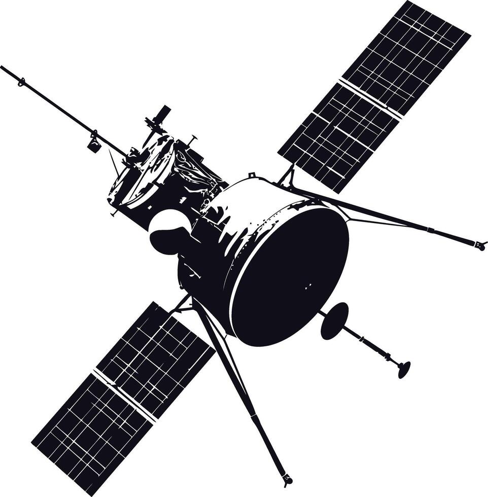 ai généré silhouette Satellite la communication dans espace noir Couleur seulement vecteur