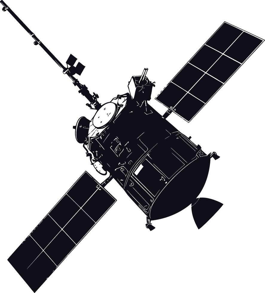 ai généré silhouette Satellite la communication dans espace noir Couleur seulement vecteur