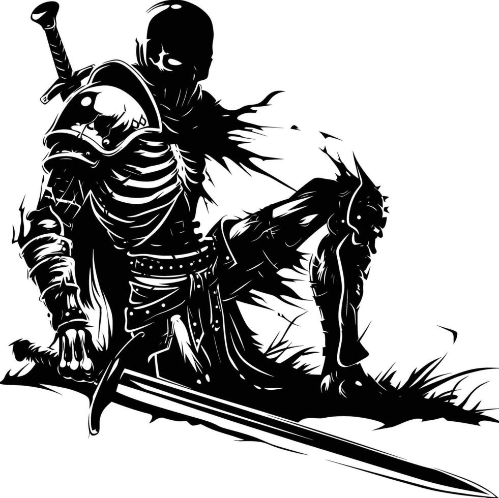 ai généré silhouette squelette guerrier noir Couleur seulement plein corps vecteur