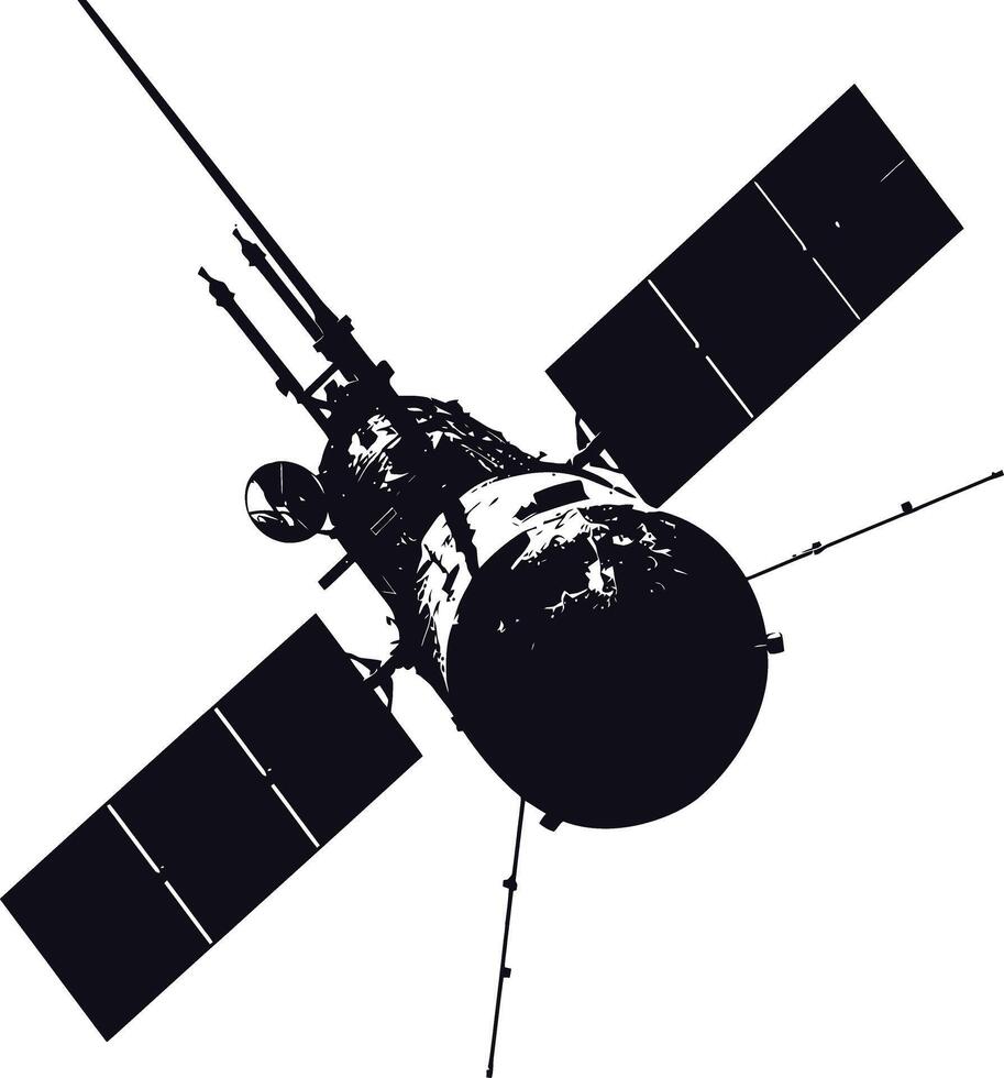 ai généré silhouette Satellite la communication dans espace noir Couleur seulement vecteur