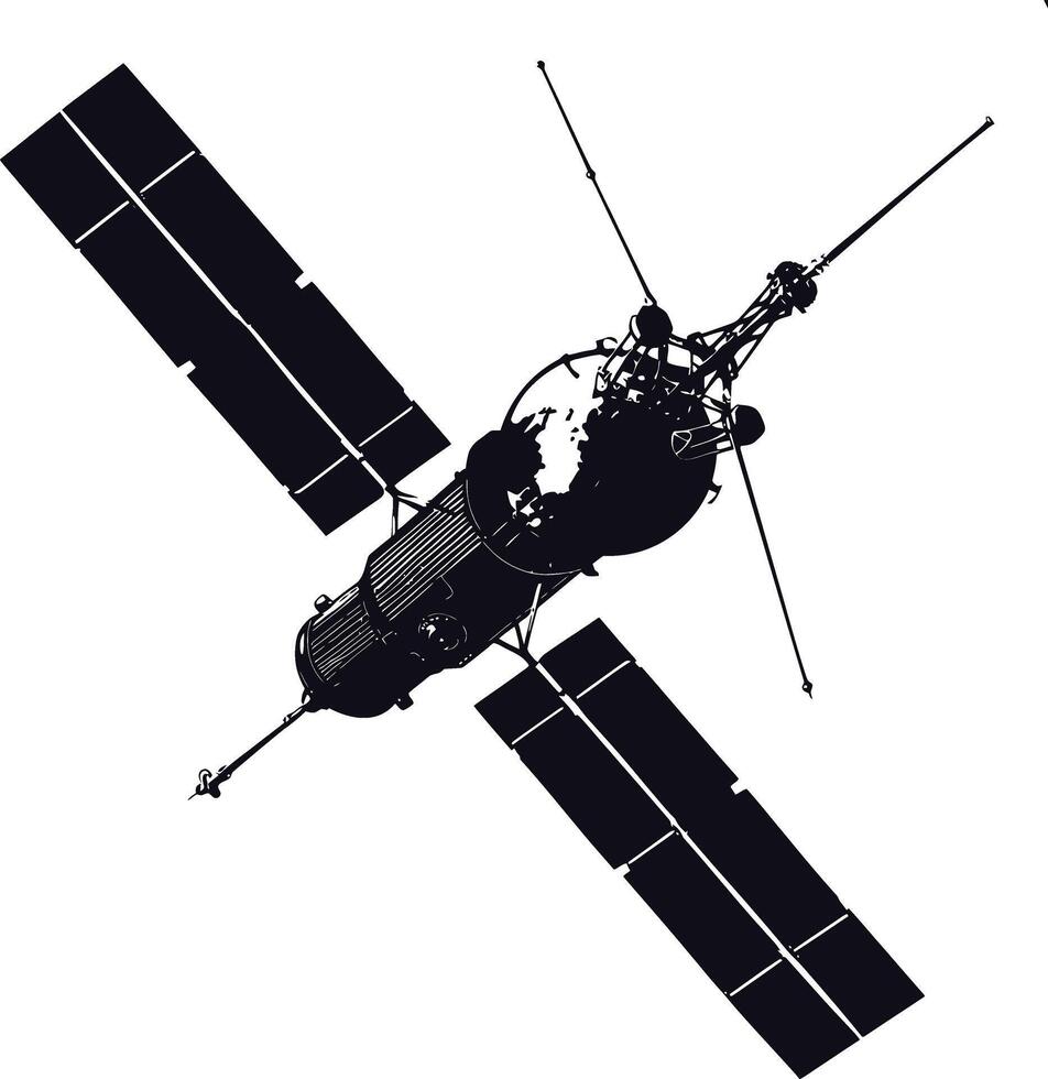 ai généré silhouette Satellite la communication dans espace noir Couleur seulement vecteur