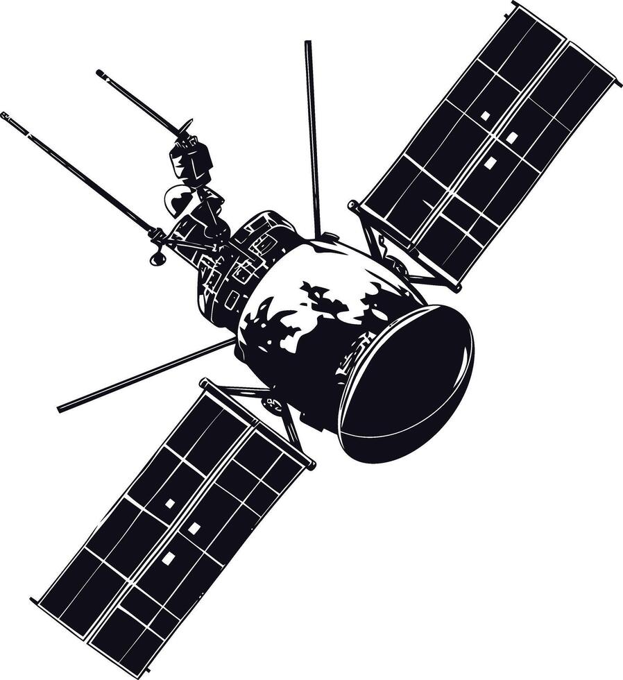 ai généré silhouette Satellite la communication dans espace noir Couleur seulement vecteur