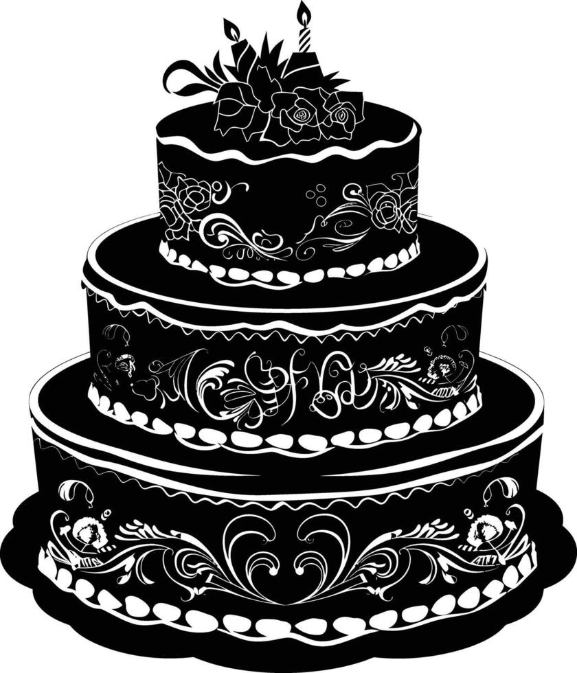 ai généré silhouette anniversaire gâteau noir Couleur seulement vecteur