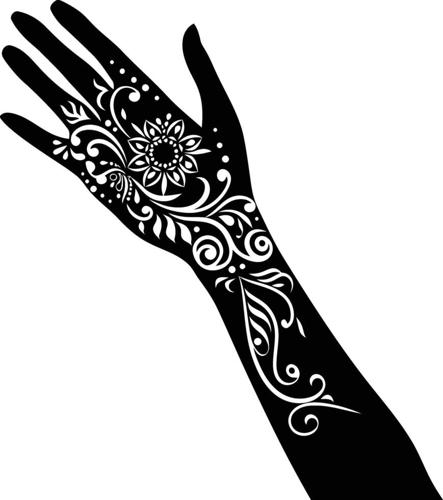 ai généré silhouette poignet avec henné tatouage mandala tatouage noir Couleur seulement vecteur