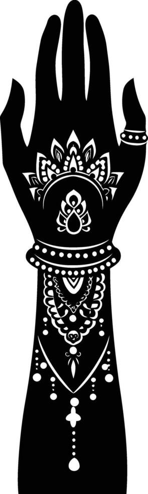 ai généré silhouette poignet avec henné tatouage mandala tatouage noir Couleur seulement vecteur