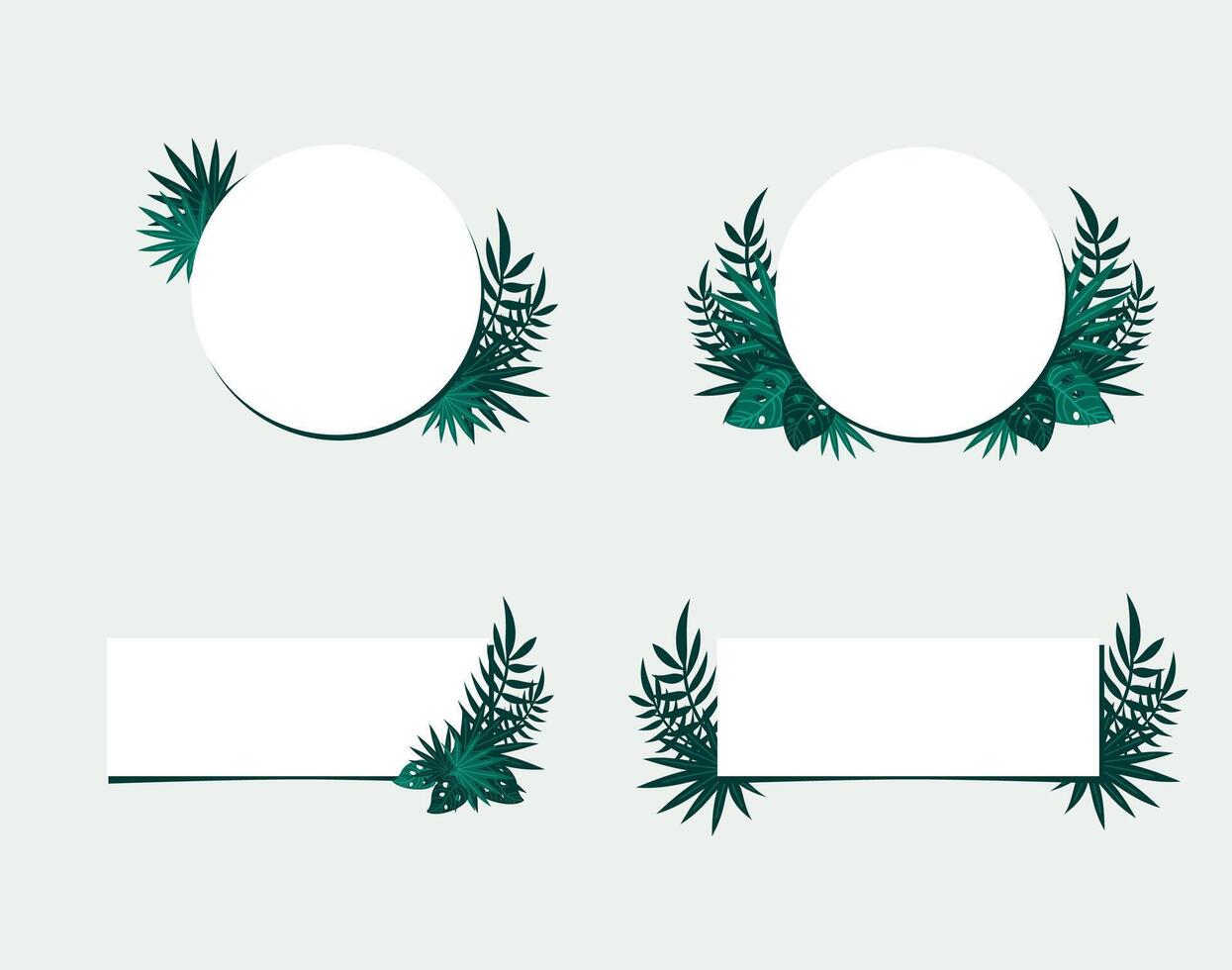 carré et cercle Cadre décoré avec tropical vert feuilles plat vecteur illustration isolé sur blanc Contexte. Naturel frontière pour invitation carte.