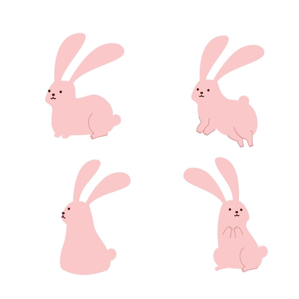 ensemble de mignonne rose lapin dessin animé personnage plat vecteur illustration isolé sur blanc Contexte. content Pâques. mignonne pastel animal personnage.