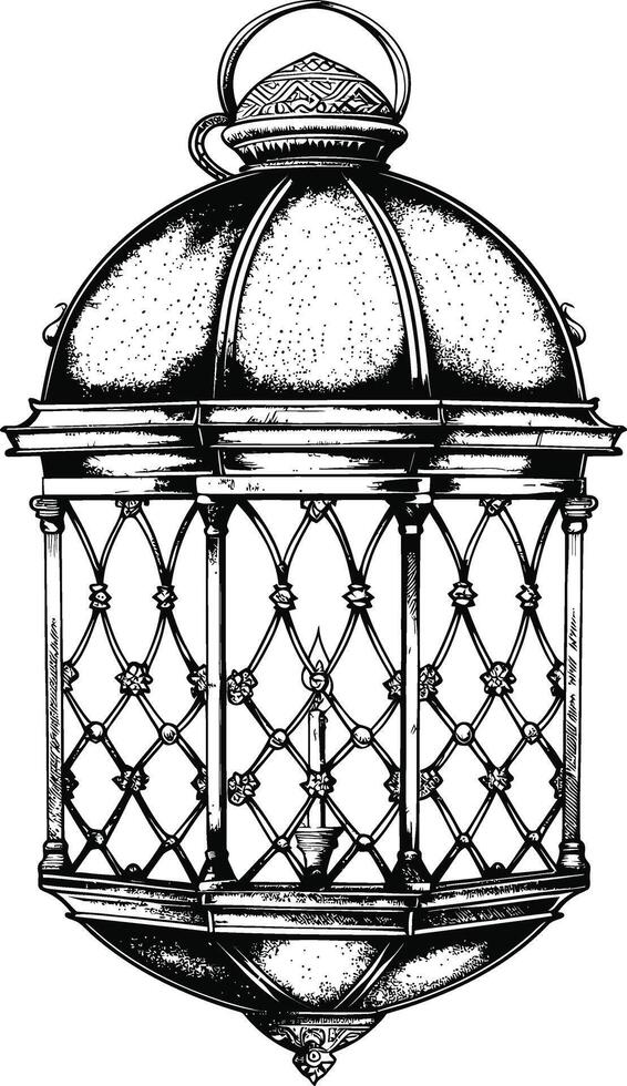 ai généré arabe lanterne illustration avec gravure style noir Couleur seulement vecteur