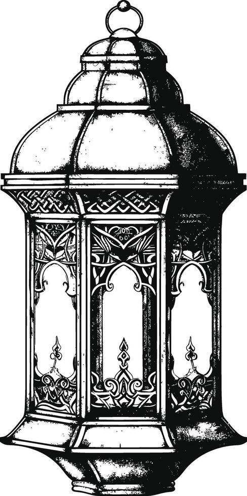 ai généré arabe lanterne illustration avec gravure style noir Couleur seulement vecteur