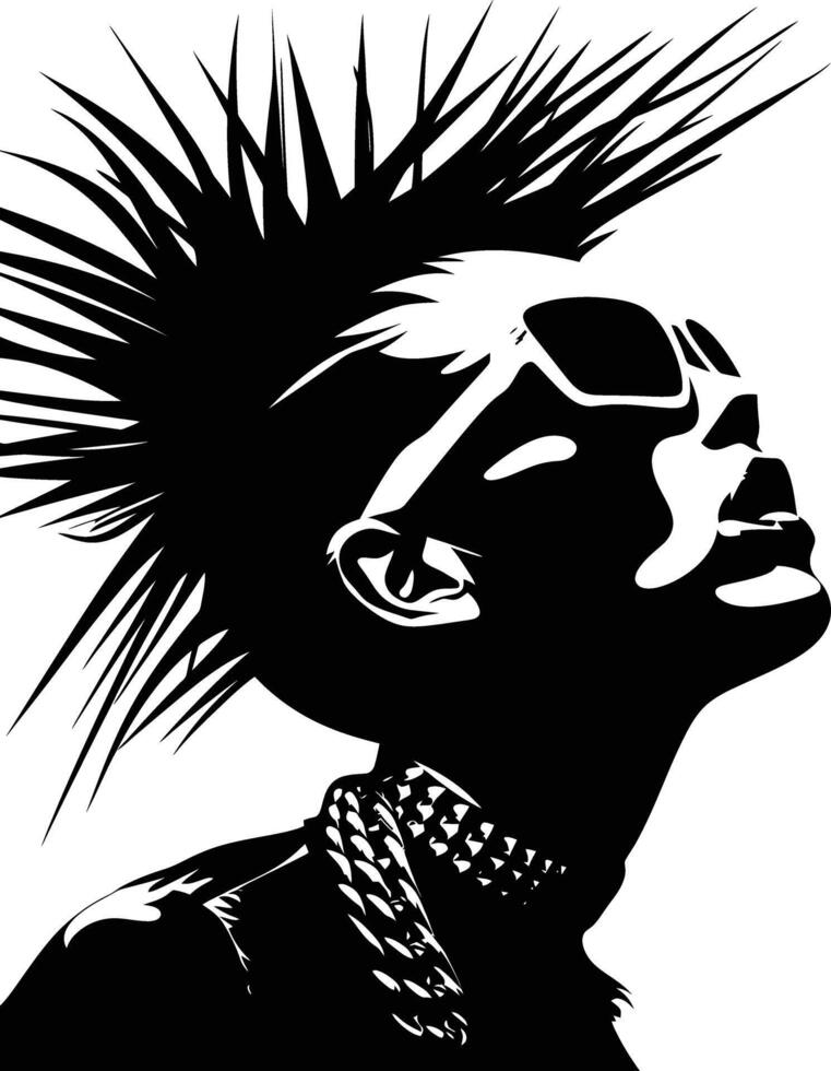 ai généré silhouette punk Dame femme peau tête noir Couleur seulement vecteur