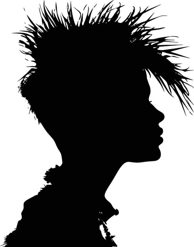 ai généré silhouette punk Dame femme peau tête noir Couleur seulement vecteur