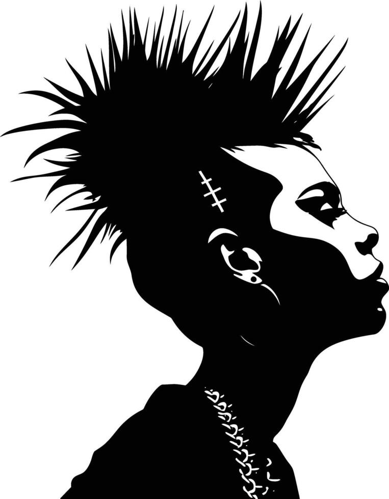 ai généré silhouette punk Dame femme peau tête noir Couleur seulement vecteur