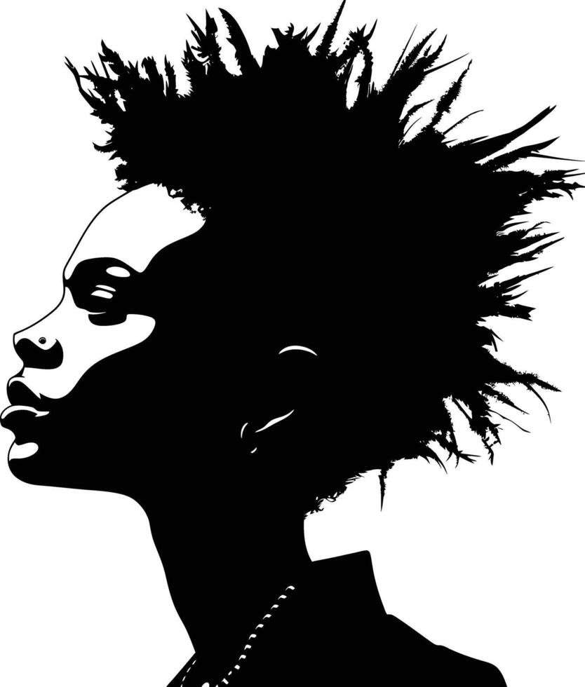 ai généré silhouette punk Dame femme peau tête noir Couleur seulement vecteur