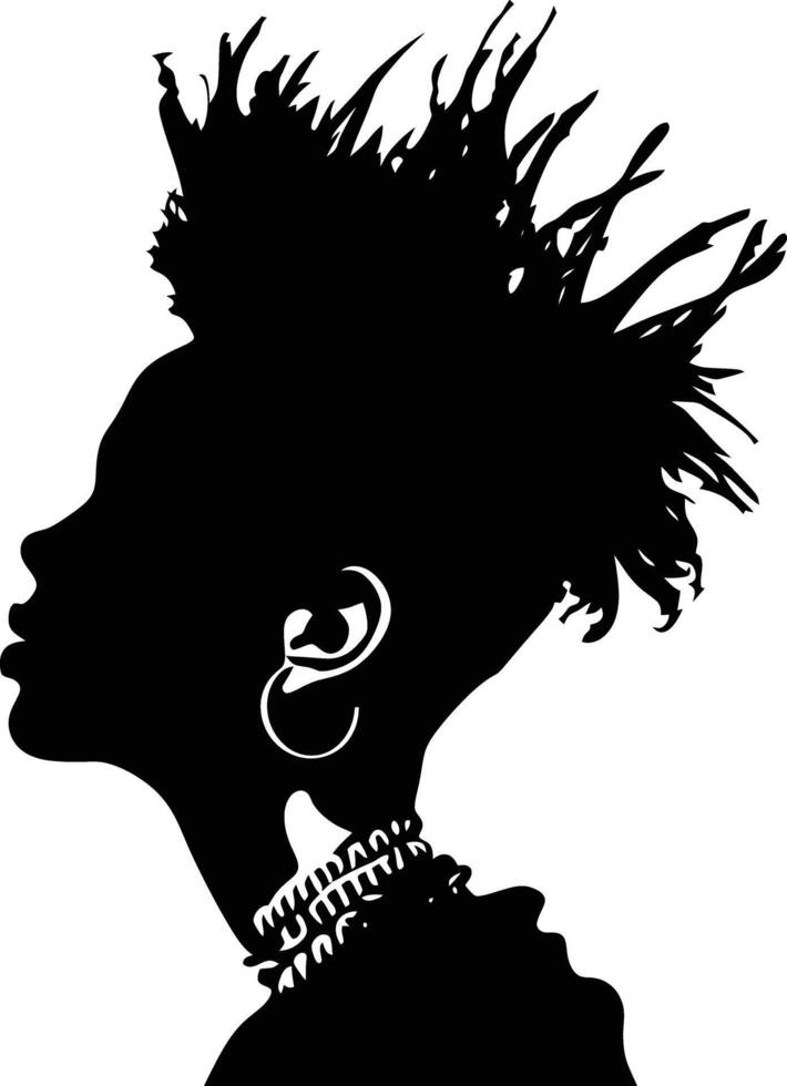 ai généré silhouette punk Dame femme peau tête noir Couleur seulement vecteur