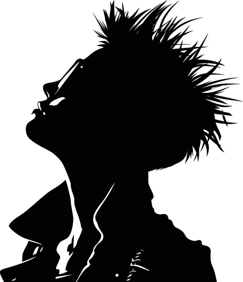 ai généré silhouette punk Dame femme peau tête noir Couleur seulement vecteur