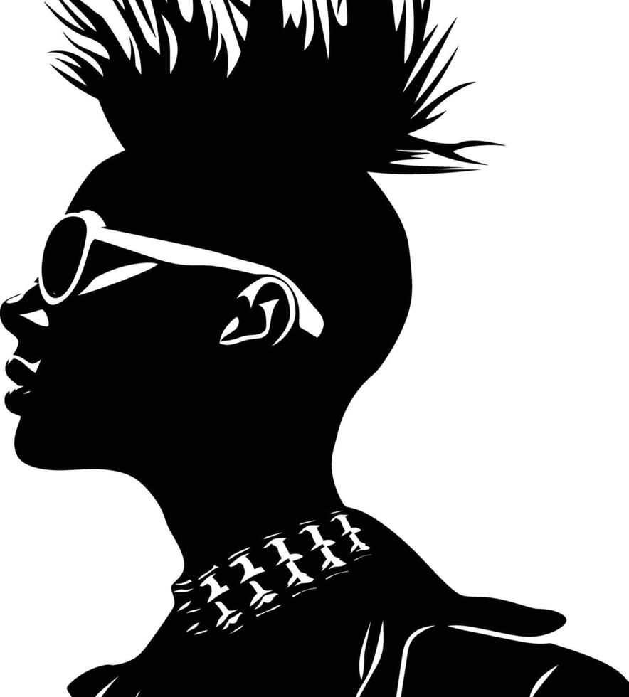 ai généré silhouette punk Dame femme peau tête noir Couleur seulement vecteur