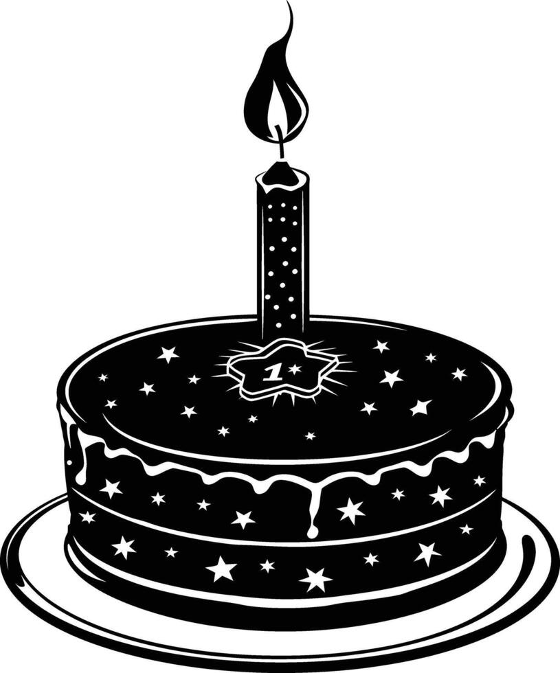 ai généré anniversaire gâteau avec nombre un en forme de bougie noir Couleur seulement vecteur