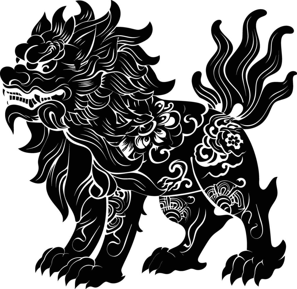 ai généré silhouette komainu le Japonais mythique créature noir Couleur seulement vecteur