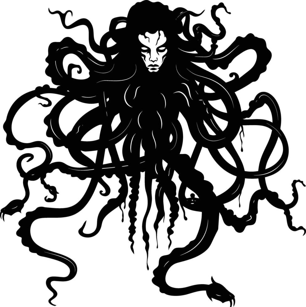 ai généré silhouette méduse le mythique créature avec cheveux de serpent vecteur