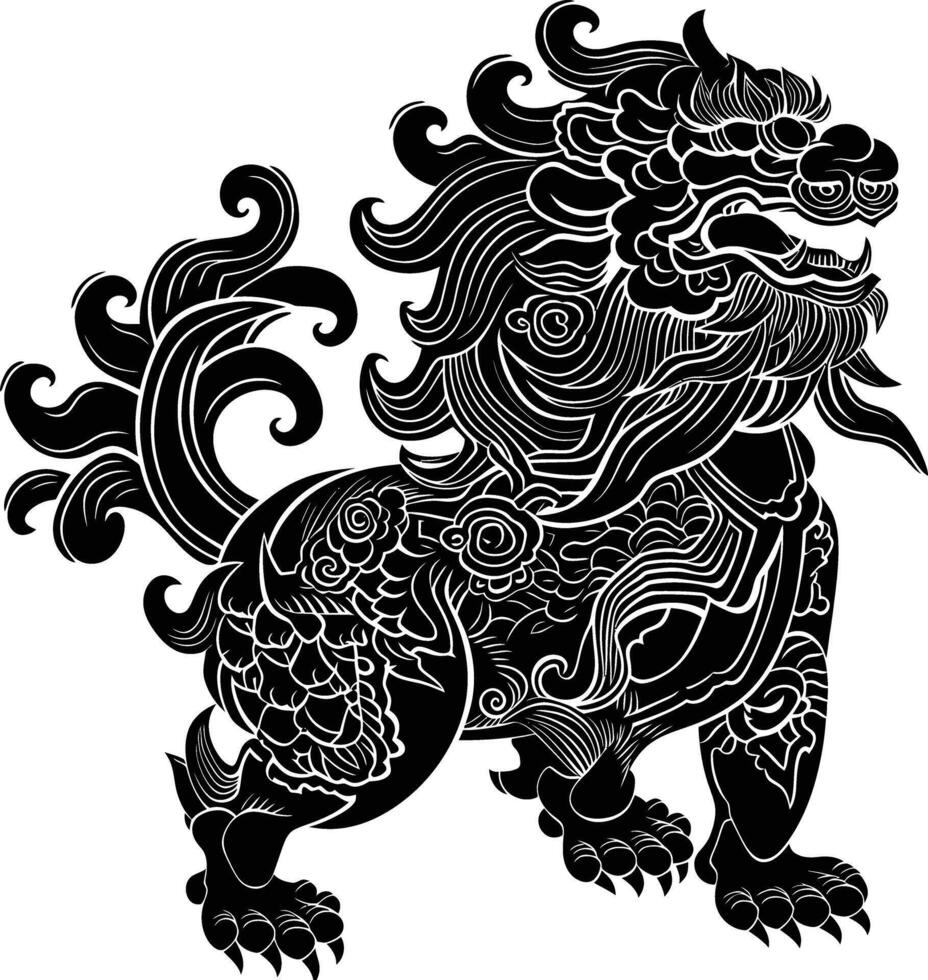 ai généré silhouette komainu le Japonais mythique créature noir Couleur seulement vecteur