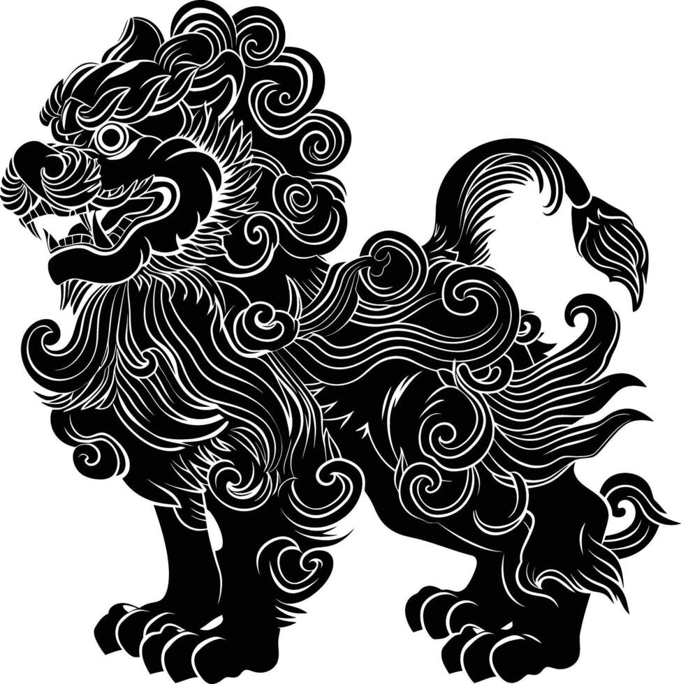 ai généré silhouette komainu le Japonais mythique créature noir Couleur seulement vecteur