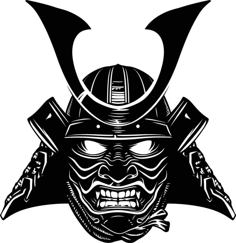 ai généré silhouette Japonais shogun guerrier casque noir Couleur seulement vecteur
