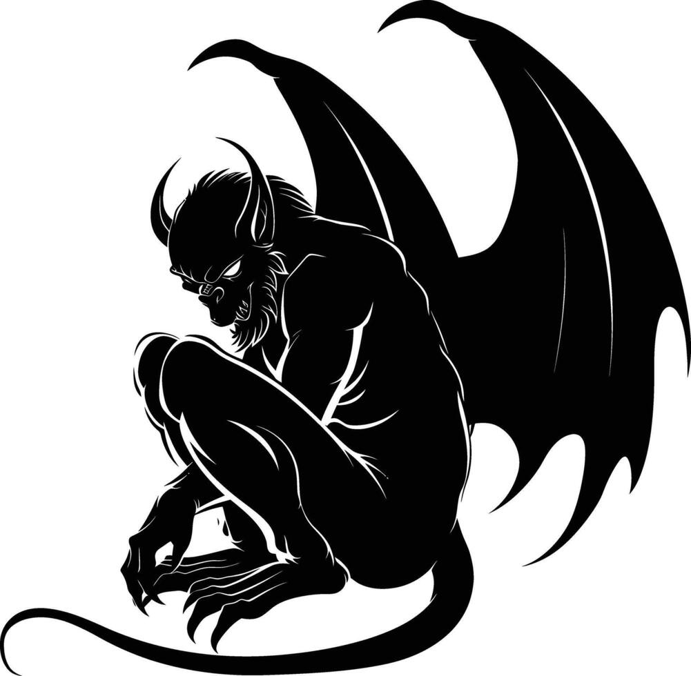 ai généré silhouette gargouille mythique créature monstre dans mmorpg Jeu noir Couleur seulement vecteur