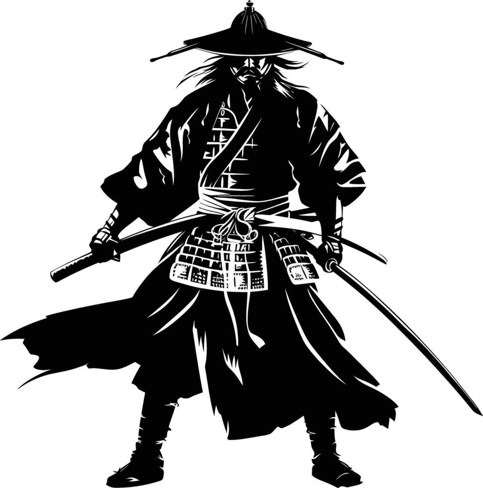 ai généré silhouette Japonais shogun guerrier noir Couleur seulement vecteur