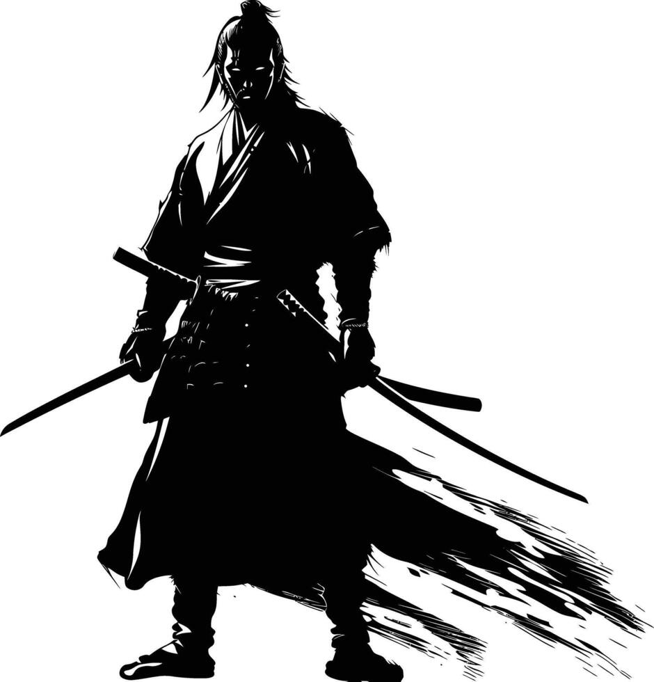 ai généré silhouette Japonais shogun guerrier noir Couleur seulement vecteur