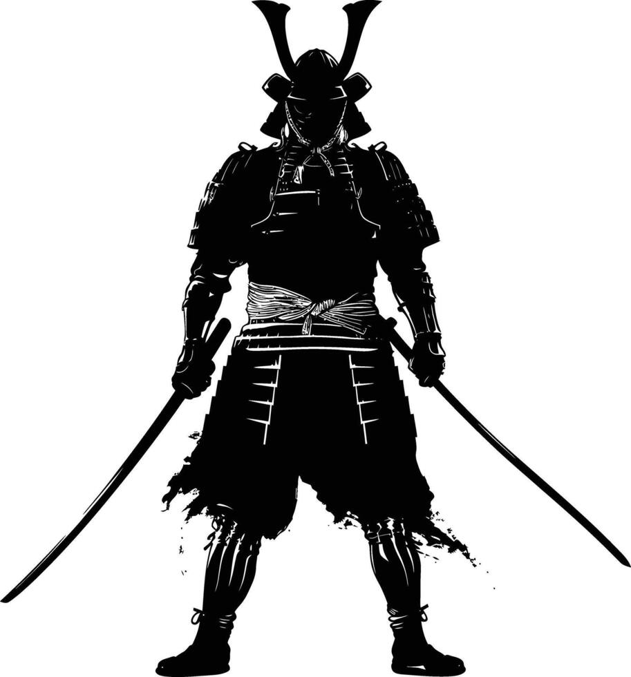 ai généré silhouette Japonais shogun guerrier noir Couleur seulement vecteur