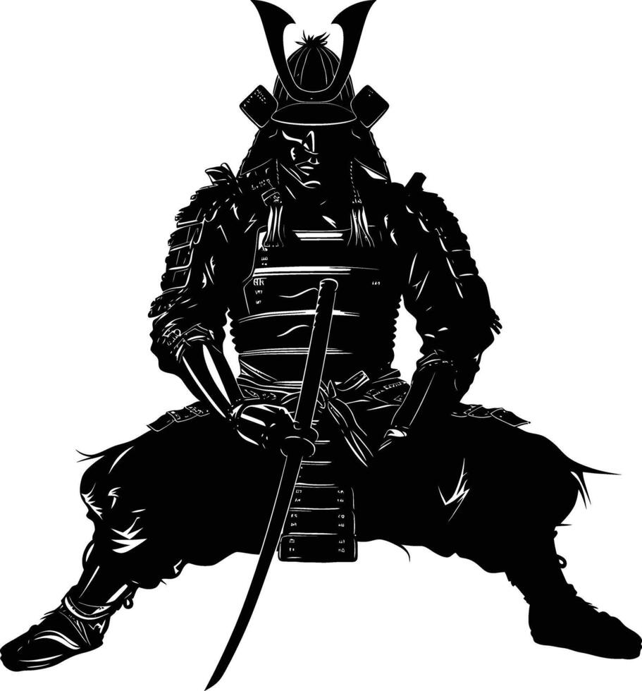 ai généré silhouette Japonais shogun guerrier noir Couleur seulement vecteur