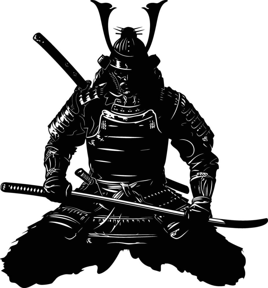 ai généré silhouette Japonais shogun guerrier noir Couleur seulement vecteur