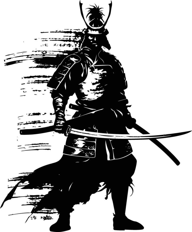 ai généré silhouette Japonais shogun guerrier noir Couleur seulement vecteur