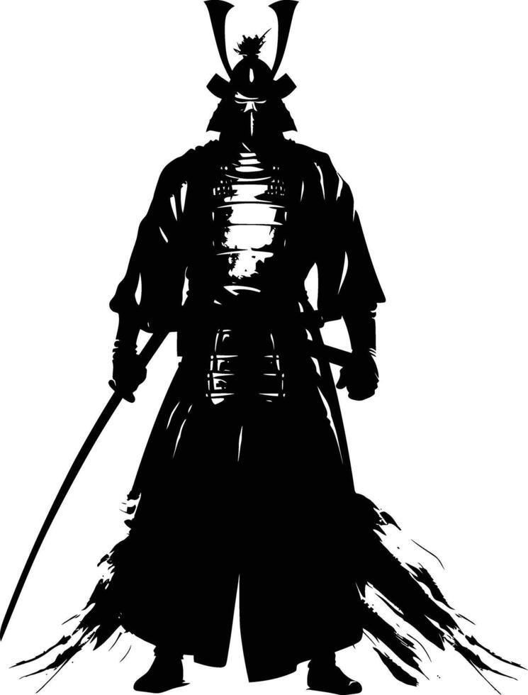 ai généré silhouette Japonais shogun guerrier noir Couleur seulement vecteur