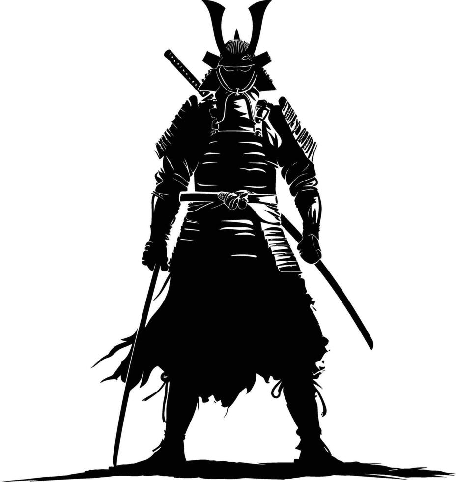 ai généré silhouette Japonais shogun guerrier noir Couleur seulement vecteur