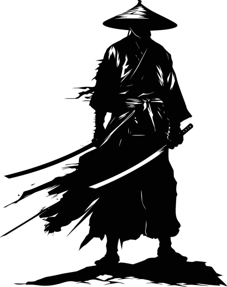 ai généré silhouette Japonais shogun guerrier noir Couleur seulement vecteur