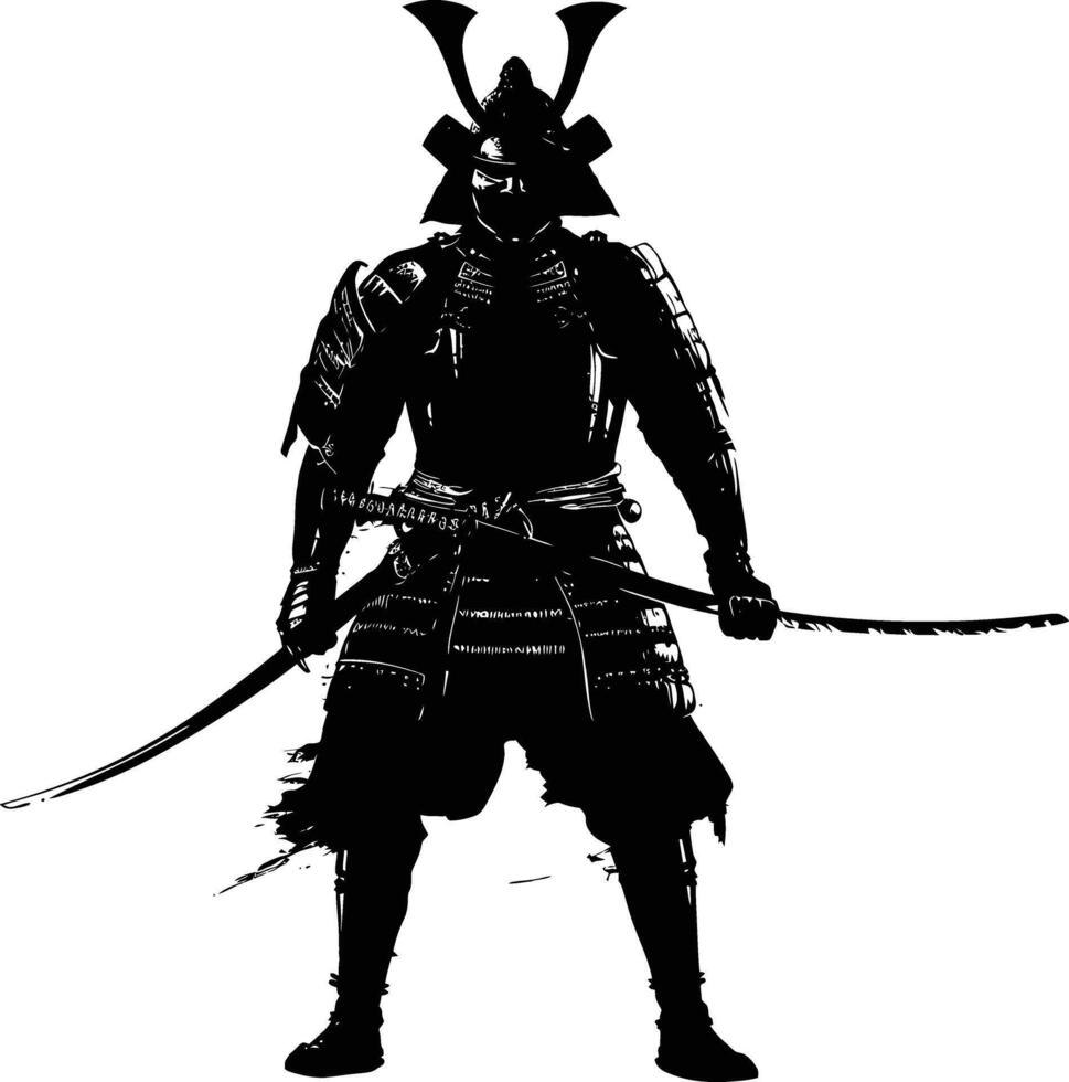 ai généré silhouette Japonais shogun guerrier noir Couleur seulement vecteur