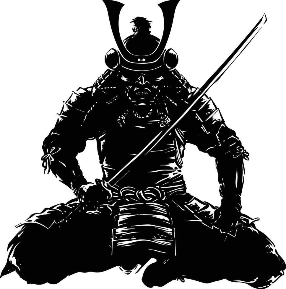 ai généré silhouette Japonais shogun guerrier noir Couleur seulement vecteur